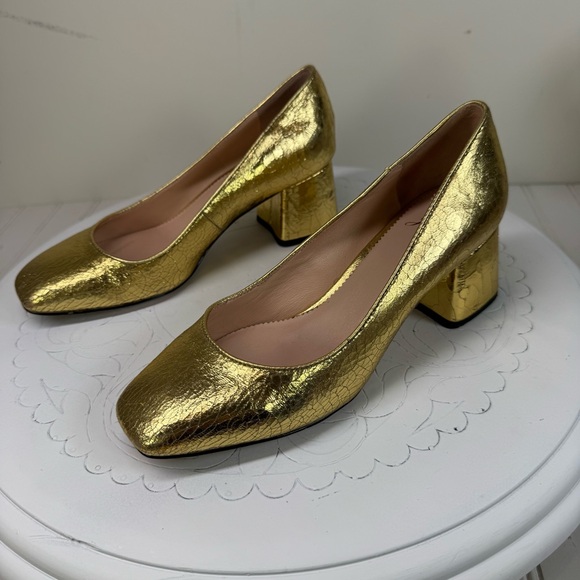 J. Crew Celia gold stack heel pumps - Picture 4 of 13
